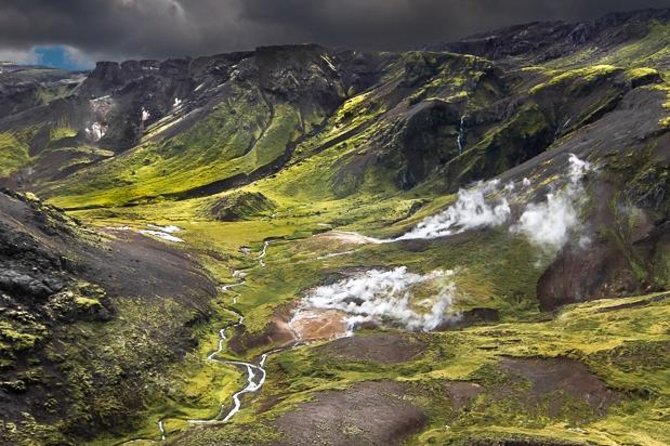 Helicopter Flight Over Geothermal Landscapes from Reykjavik - Rising Over Reykjavik and the Coast