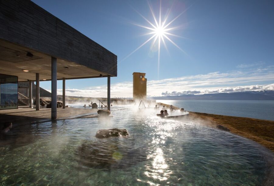 Husavik: GeoSea Geothermal Baths Entrance Ticket - Arriving at GeoSea above Skjálfandi Bay