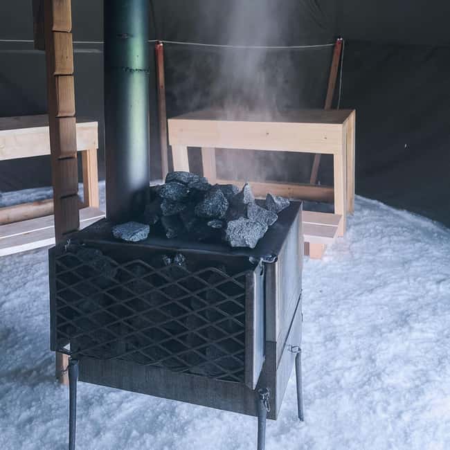 Oulu: Frozen Sea Tent Sauna & Ice Swimming - Inside the wood-heated tent sauna