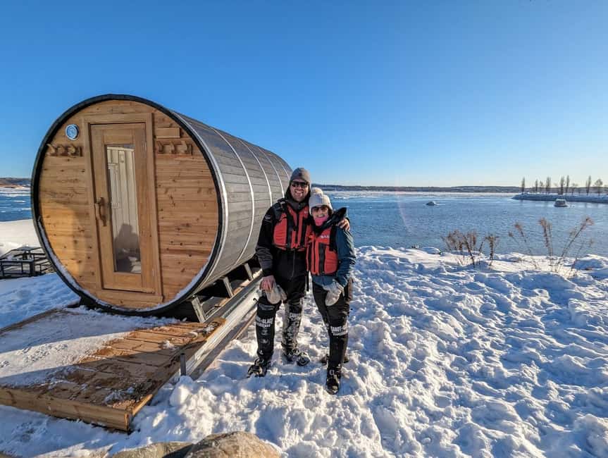 Quebec City: Ice Canoeing with Hot Chocolate & Sauna - Hot chocolate on a floating ice sheet